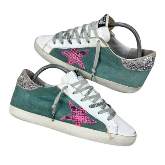 Golden Goose Superstar Sneakers (White Teal) (Womens)
