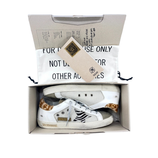 Golden Goose Superstar Sneakers (White Leopard) (New) (Womens)