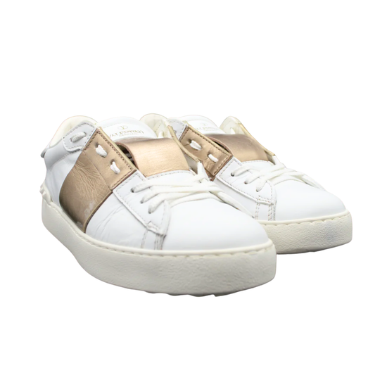 Valentino Open Sneakers (White & Bronze) (Womens)
