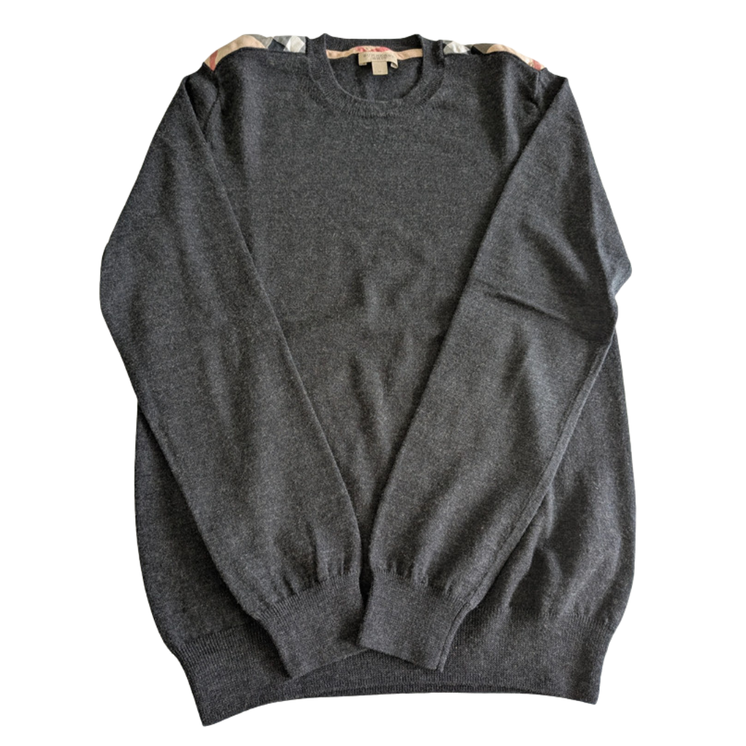 Burberry Checkered Merino Wool Sweater (Dark Grey)