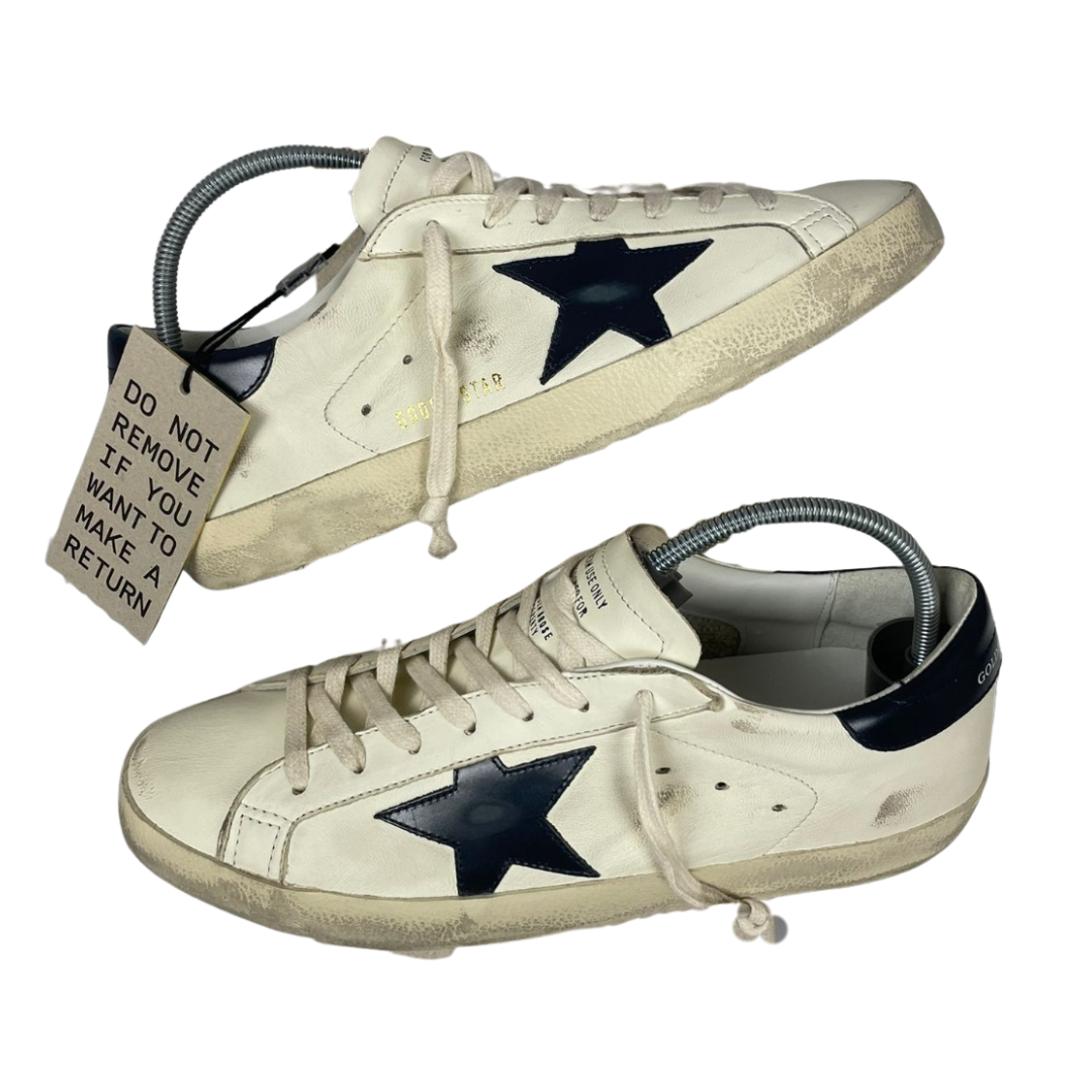 Golden Goose Superstar Distressed Sneakers (Navy Heel) (New)