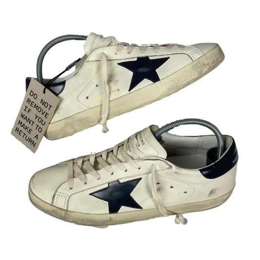 Golden Goose Superstar Distressed Sneakers (Navy Heel) (New)
