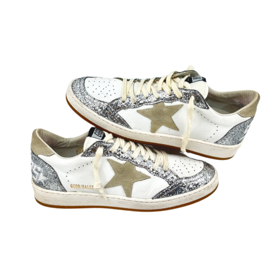 Golden Goose Ballstar Sneakers (White Silver) Womens)