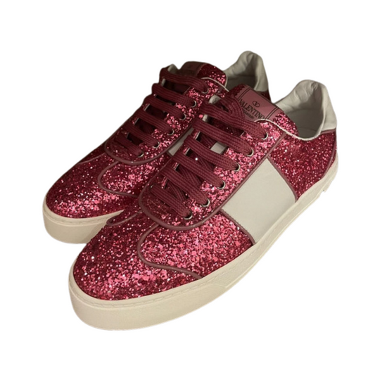 Valentino Garavani Flycrew Sneakers (Pink Glitter) (New) (Womens)
