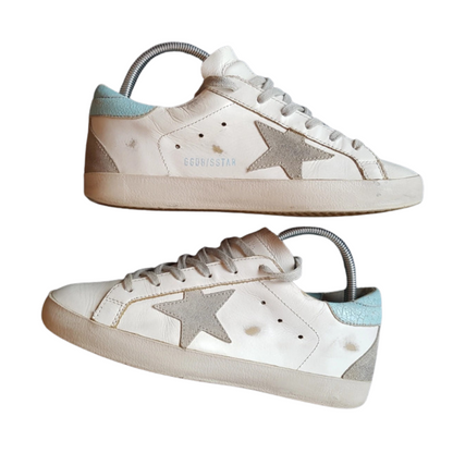 Golden Goose Superstar Sneakers (Blue Heel) (Women's)