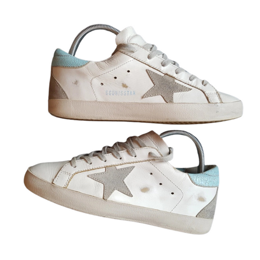 Golden Goose Superstar Sneakers (Blue Heel) (Women's)