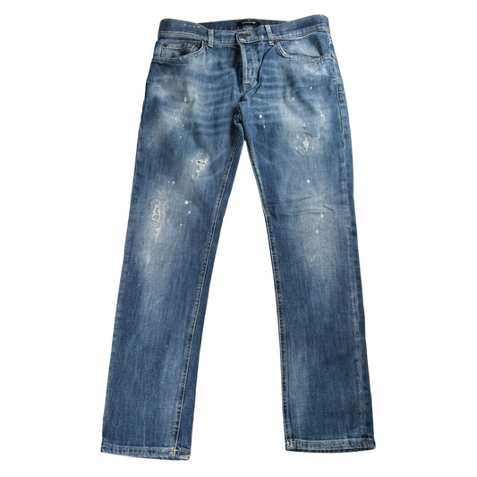Dondup Mius Distressed Slim Fit Jeans (Navy Blue)