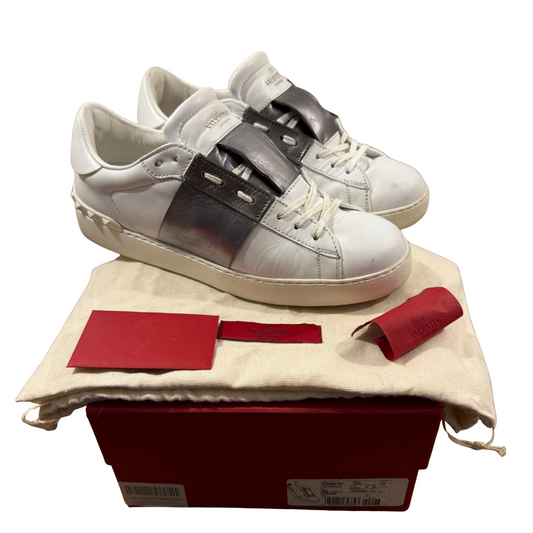 Valentino Open Sneakers (White Silver) (Womens)