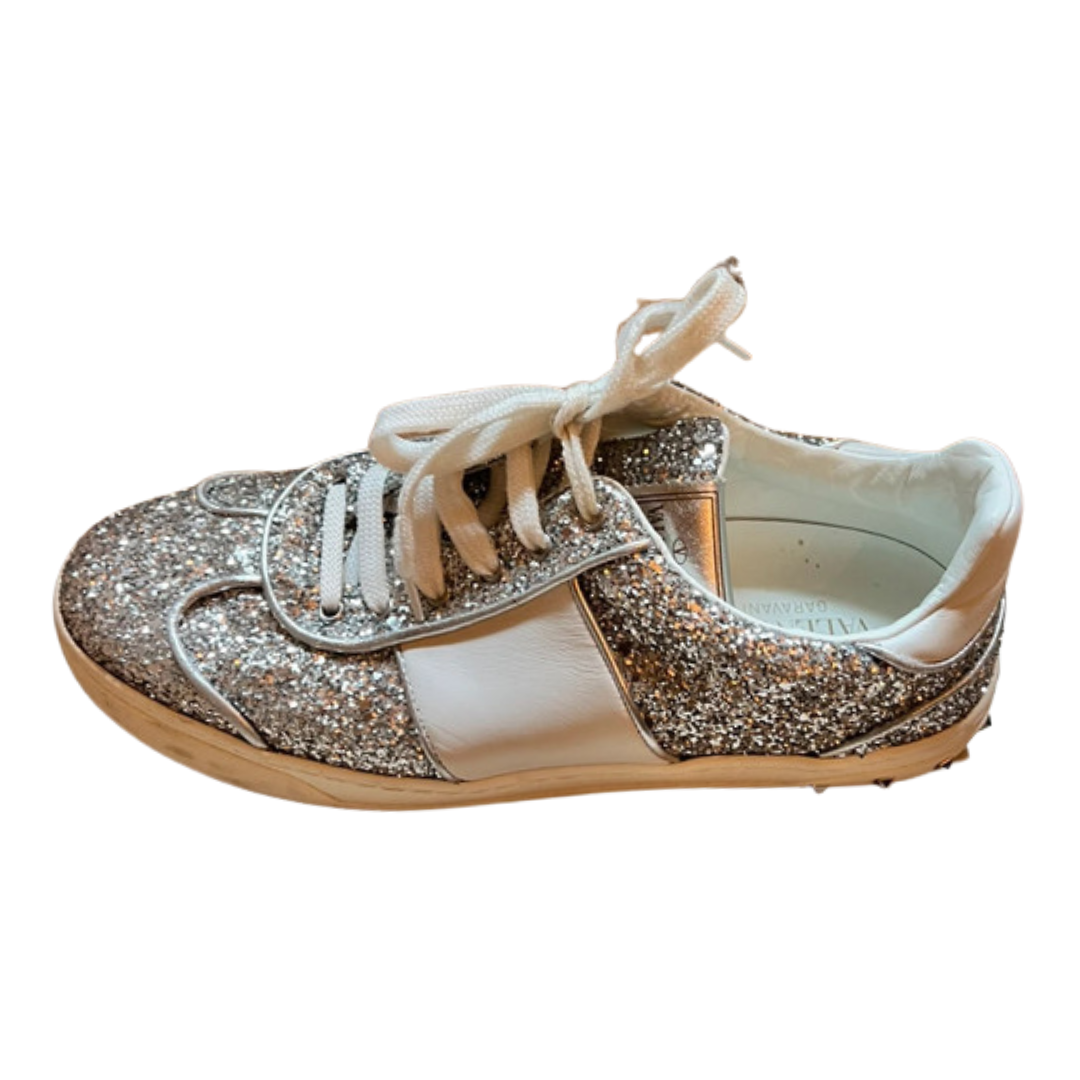 Valentino Garavani Flycrew Sneakers (Silver Glitter) (Womens)