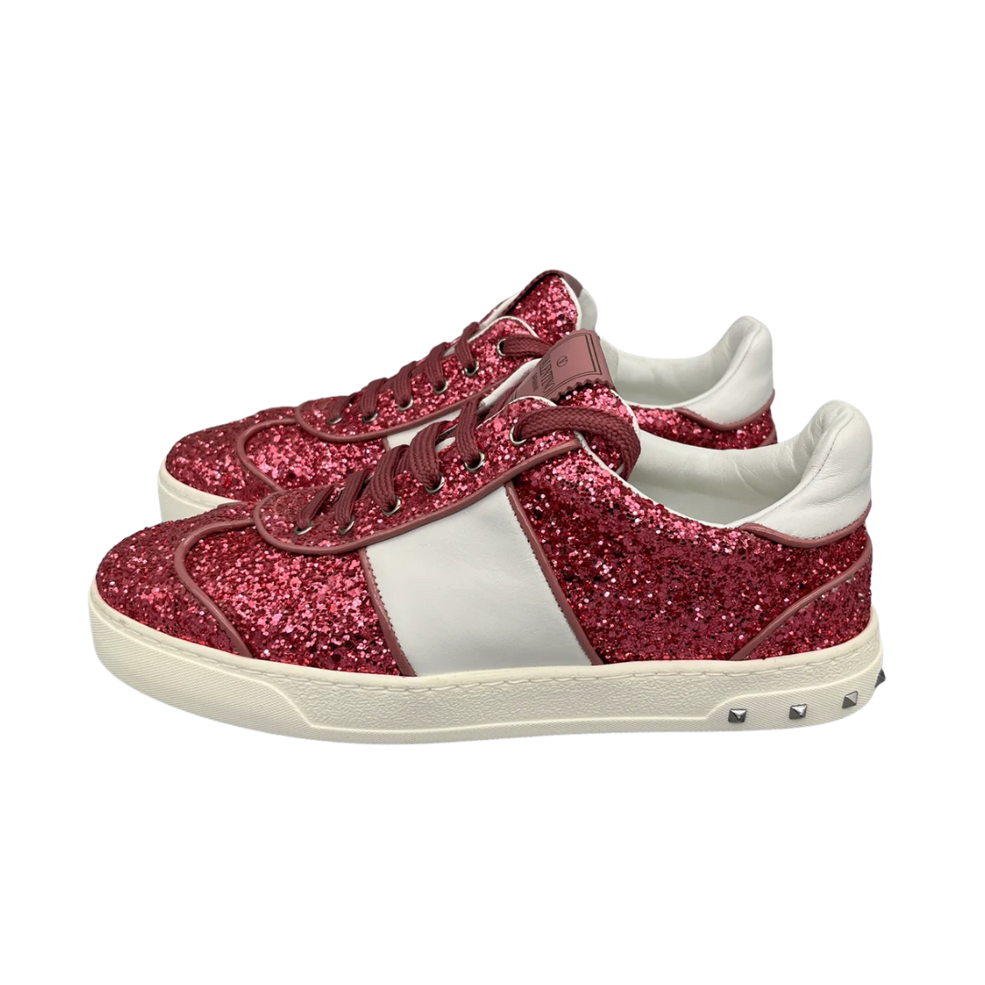 Valentino Garavani Flycrew Sneakers (Pink Glitter) (Womens)