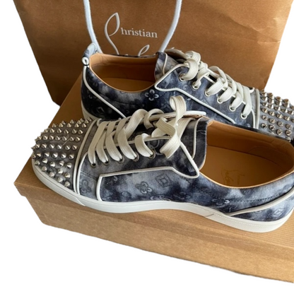 Christian Louboutin Louis Junior Spike Special Edition Sneakers (Navy Monogram)