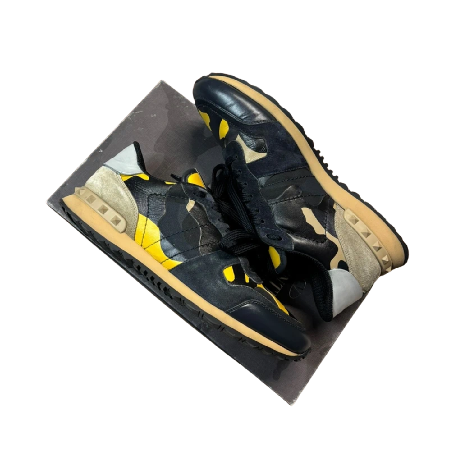 Valentino Camoflage Rockrunner Sneakers (Black &amp; Yellow)