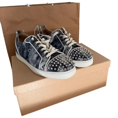 Christian Louboutin Louis Junior Spike Special Edition Sneakers (Navy Monogram)