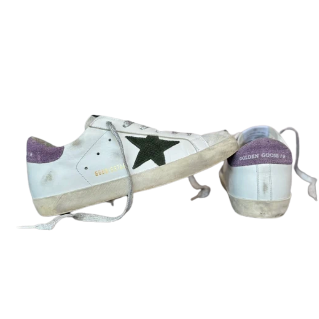 Golden Goose Superstar Sneakers (Purple Heel) (Women's)