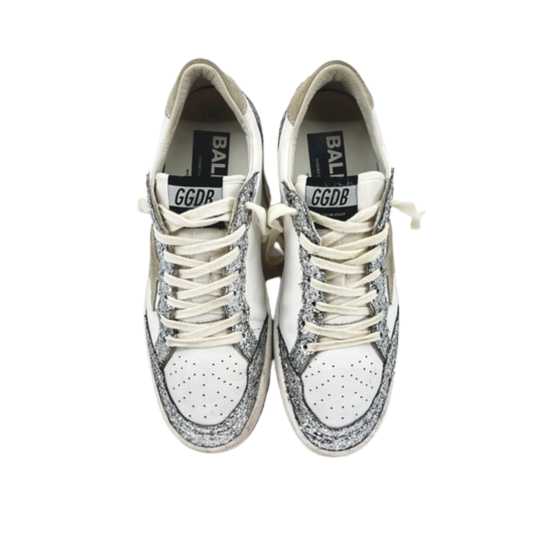 Golden Goose Ballstar Sneakers (White Silver) Womens)