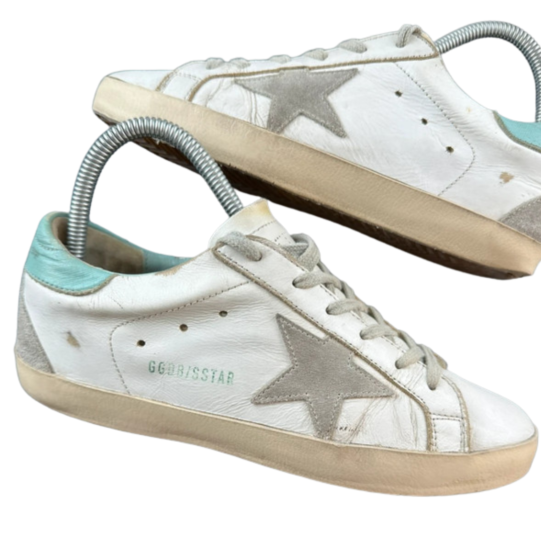 Golden Goose Superstar Sneakers (Mint Heel) (Women's)