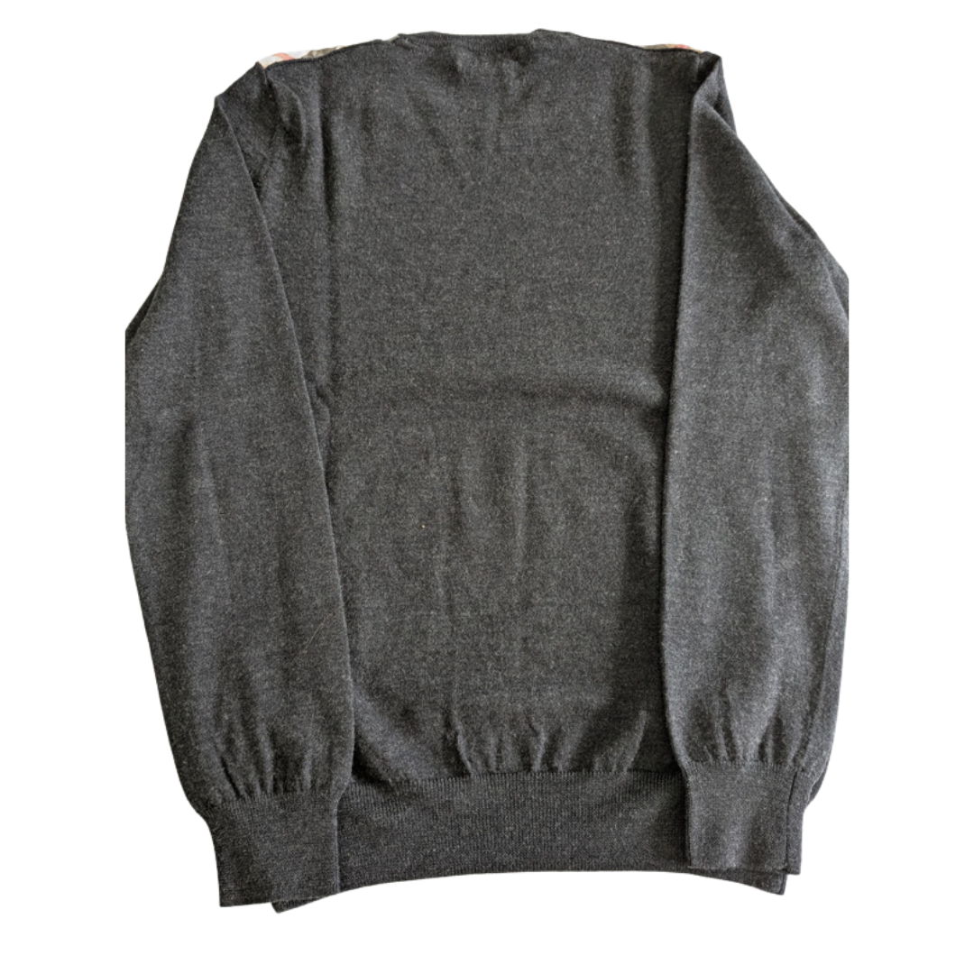 Burberry Checkered Merino Wool Sweater (Dark Grey)