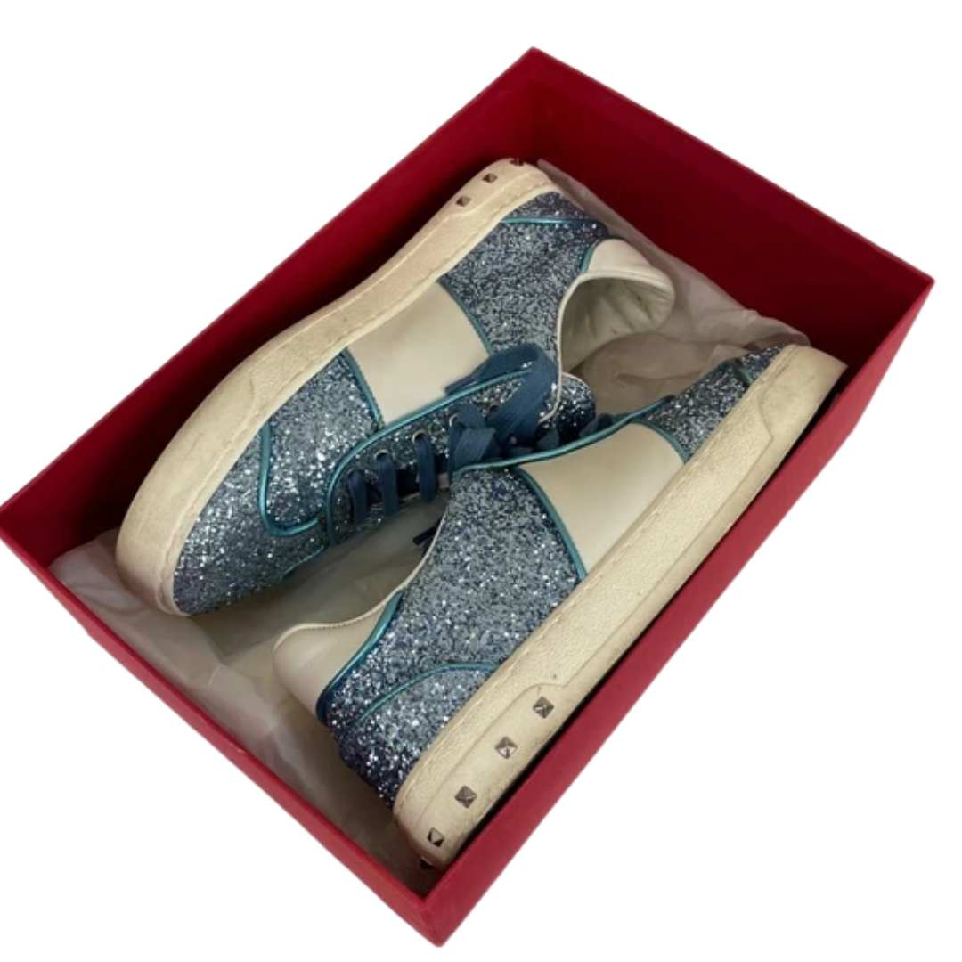 Valentino Garavani Flycrew Sneakers (Blue Glitter) (Womens)