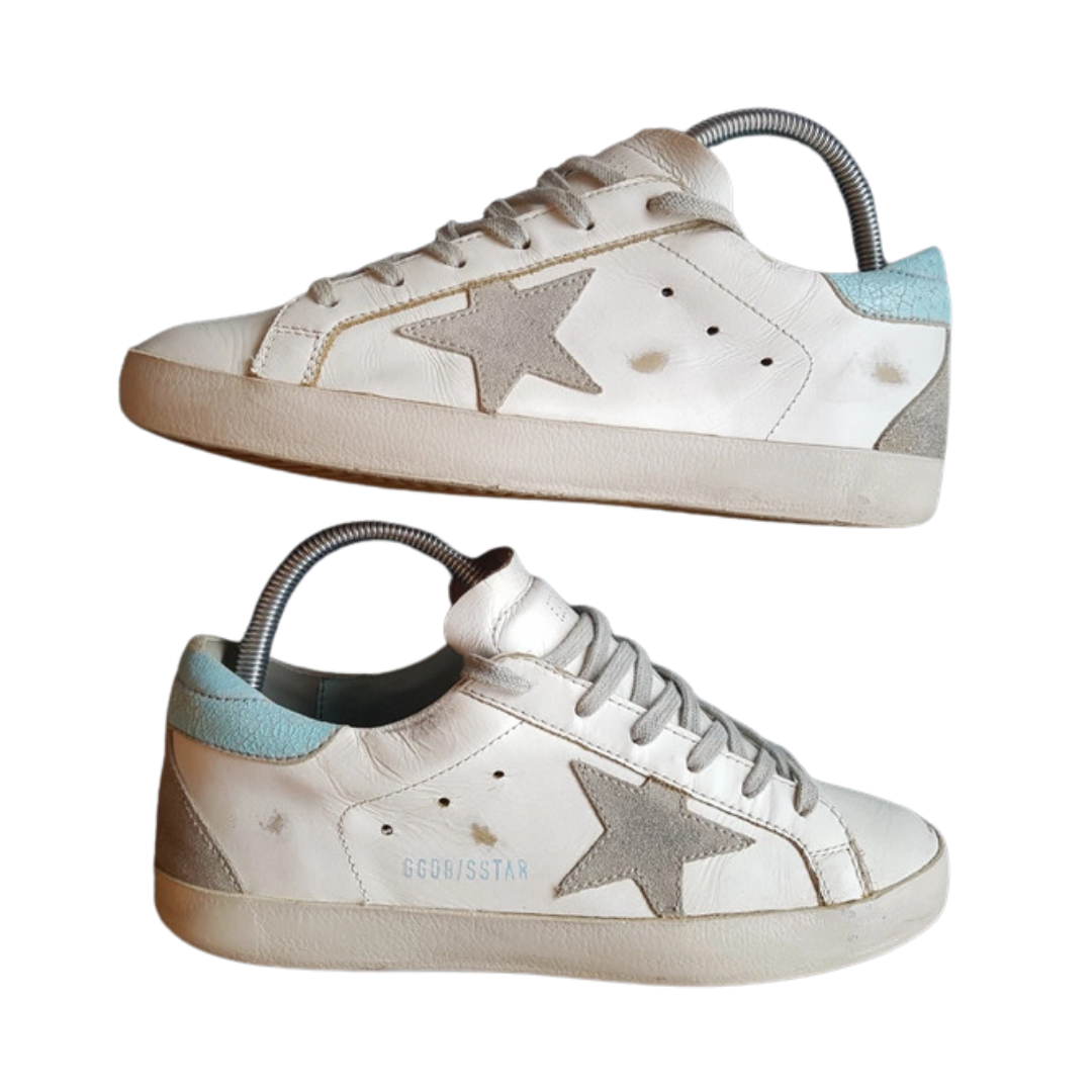Golden Goose Superstar Sneakers (Blue Heel) (Women's)