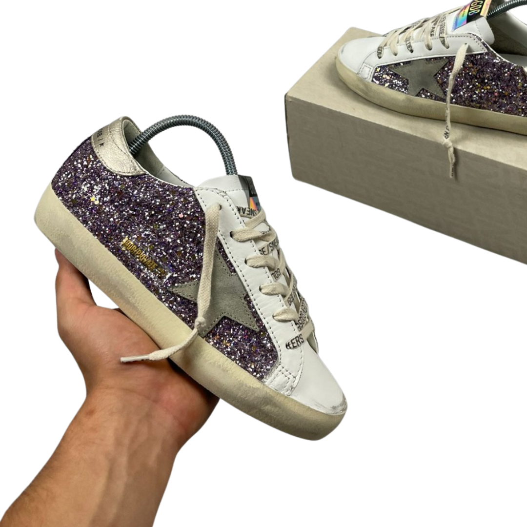 Golden Goose Superstar Sneakers (Purple Glitter) (New) (Womens)