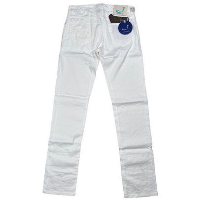 Jacob Cohën 688 Slim Fit Linen Trousers (White) (New)