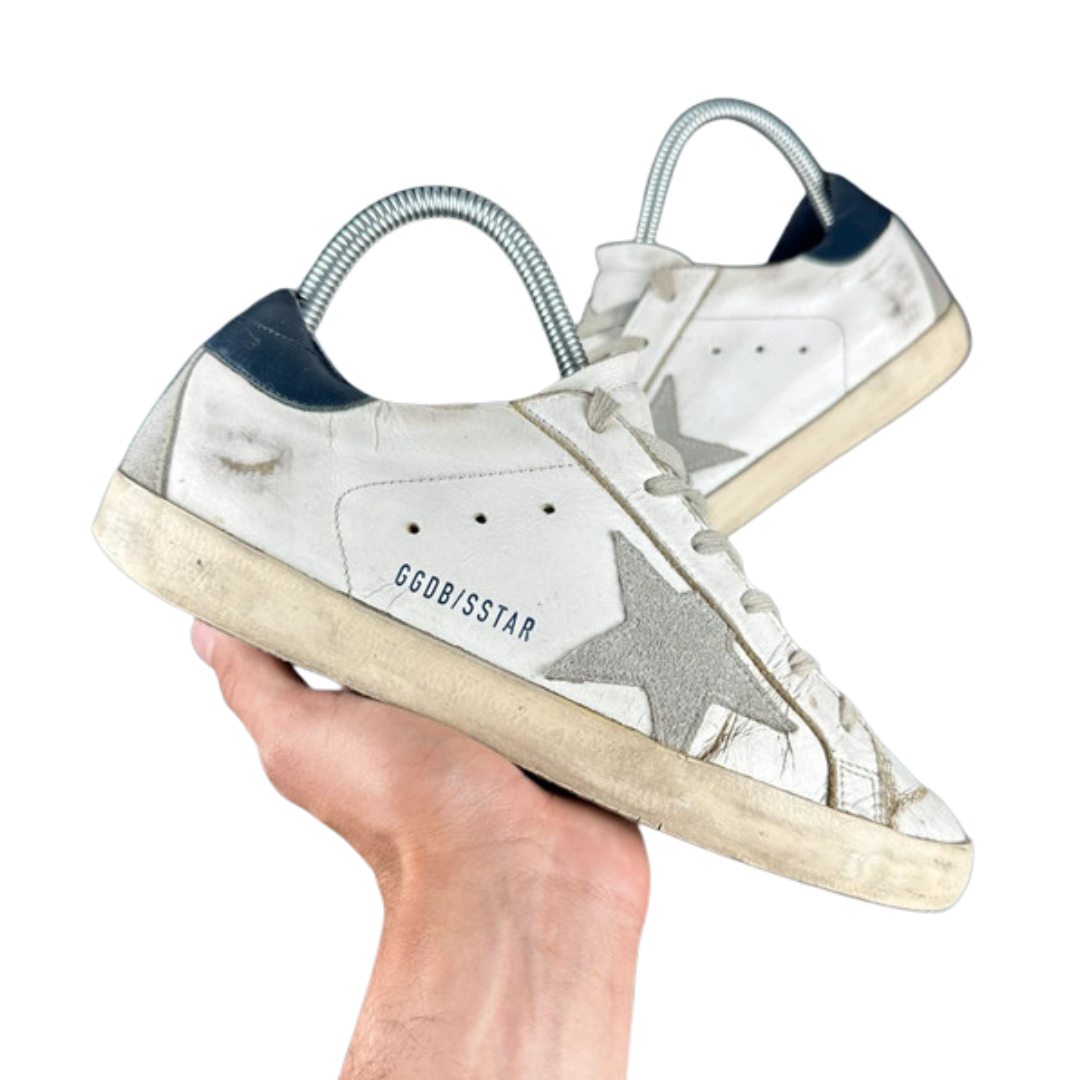 Golden Goose Superstar Sneakers (Navy Heel) (Womens)