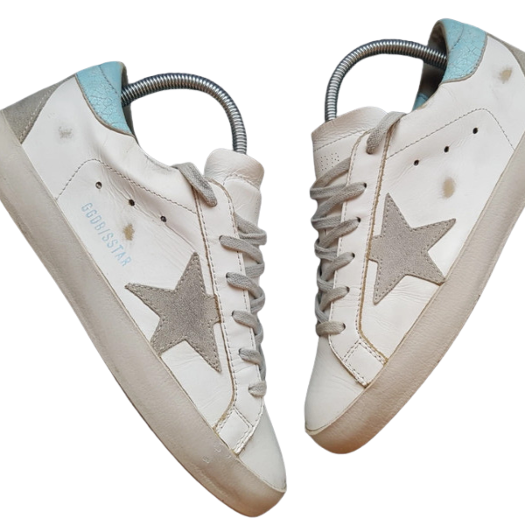 Golden Goose Superstar Sneakers (Blue Heel) (Women's)