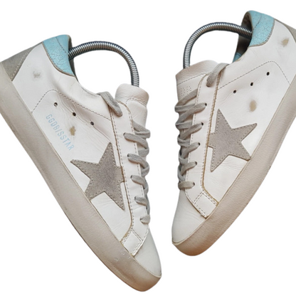 Golden Goose Superstar Sneakers (Blue Heel) (Women's)