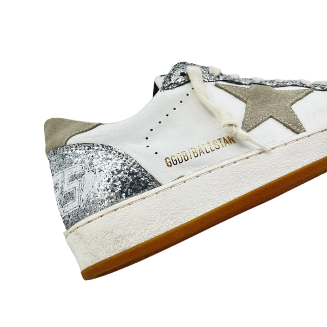 Golden Goose Ballstar Sneakers (White Silver) Womens)