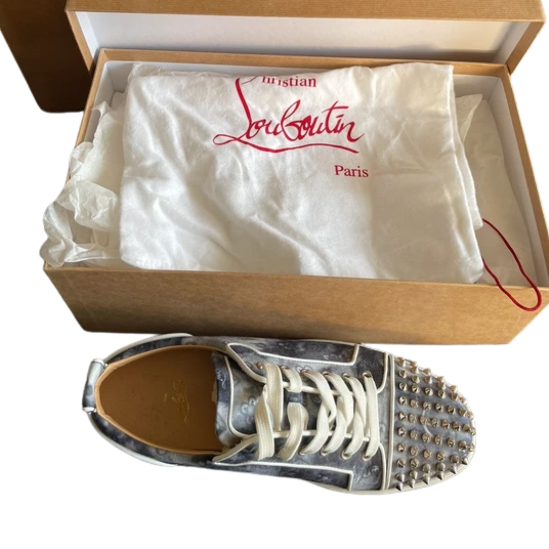 Christian Louboutin Louis Junior Spike Special Edition Sneakers (Navy Monogram)