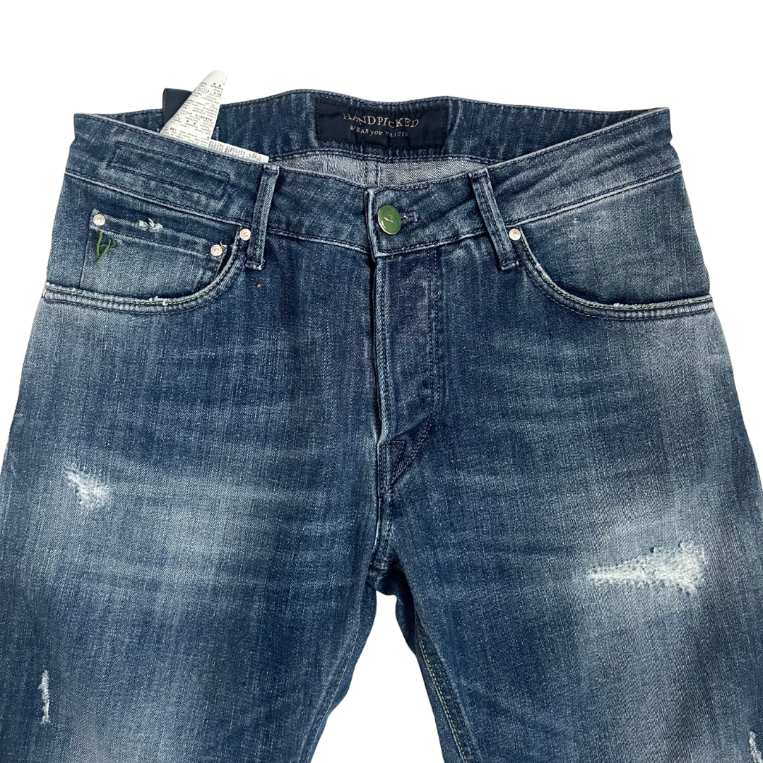 Handpicked Orvieto Distressed Slim Fit Jeans (Navy) (New)