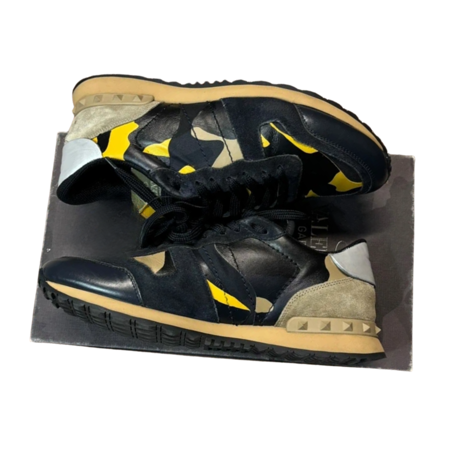 Valentino Camoflage Rockrunner Sneakers (Black &amp; Yellow)