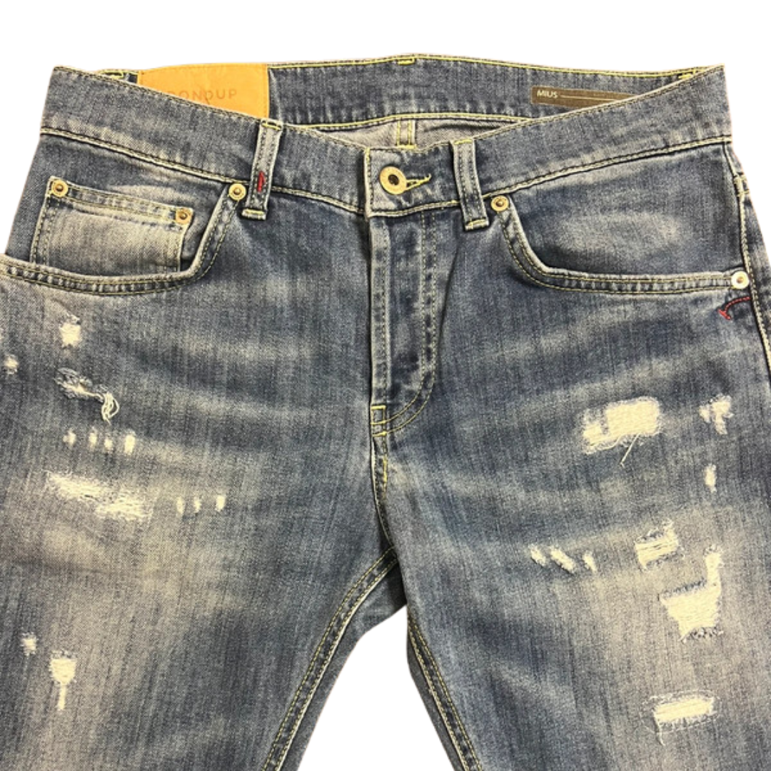 Dondup Mius Distressed Slim Fit Jeans (Navy Blue)