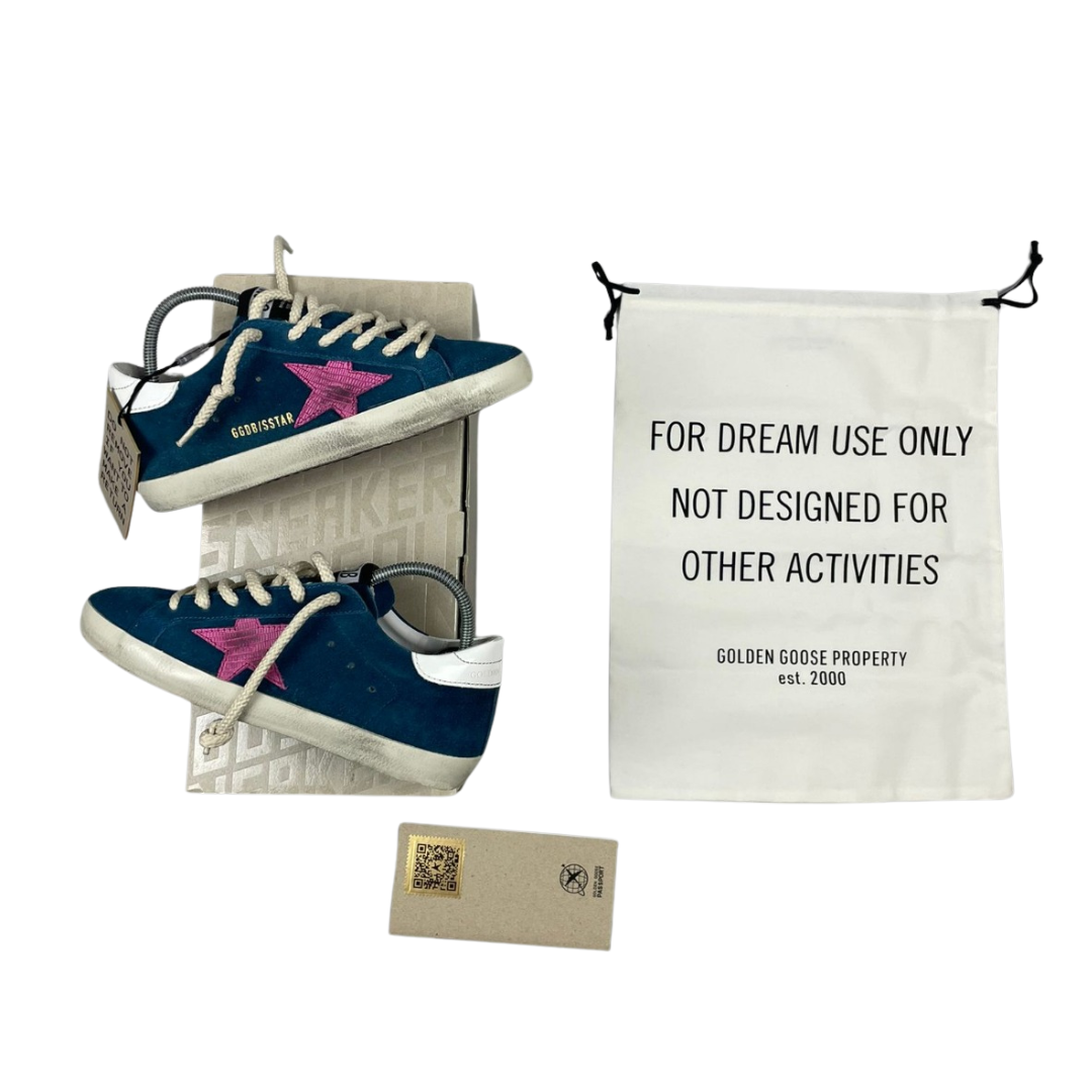 Golden Goose Superstar Sneakers (Navy Pink) (New) (Womens)