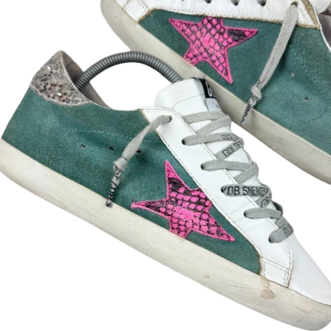 Golden Goose Superstar Sneakers (White Teal) (Women's)