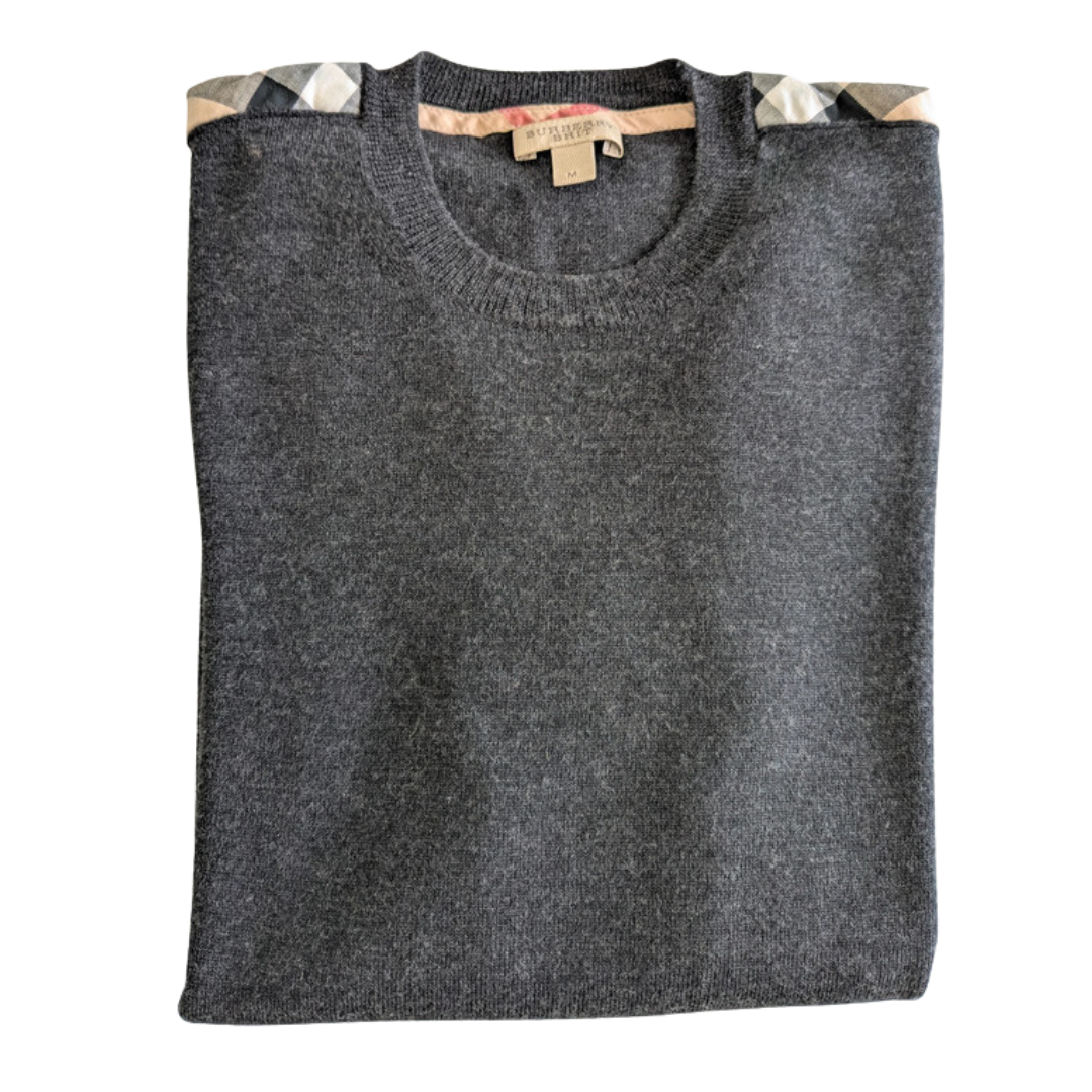 Burberry Checkered Merino Wool Sweater (Dark Grey)