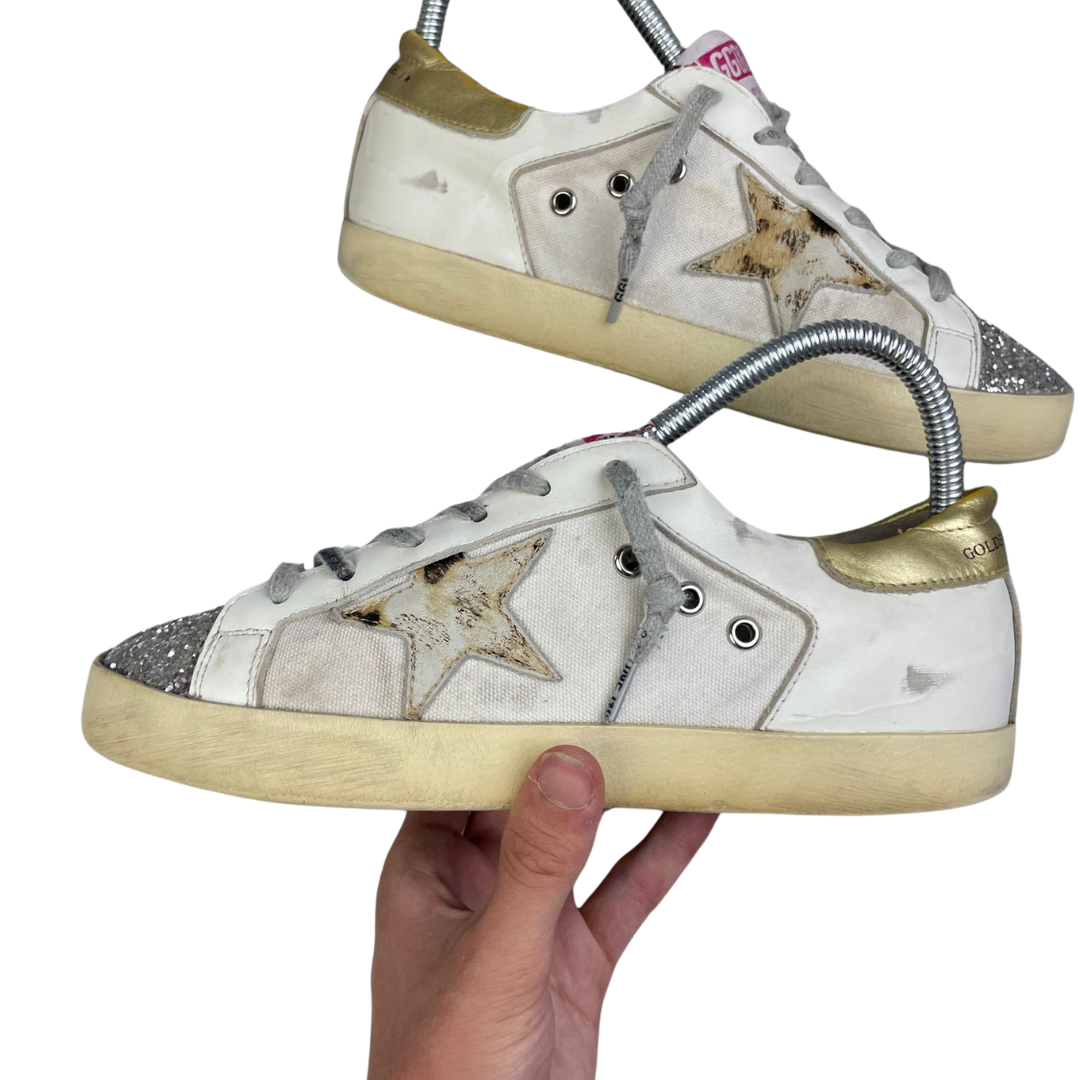 Golden Goose Superstar Sneakers (Gold Heel) (Women's)