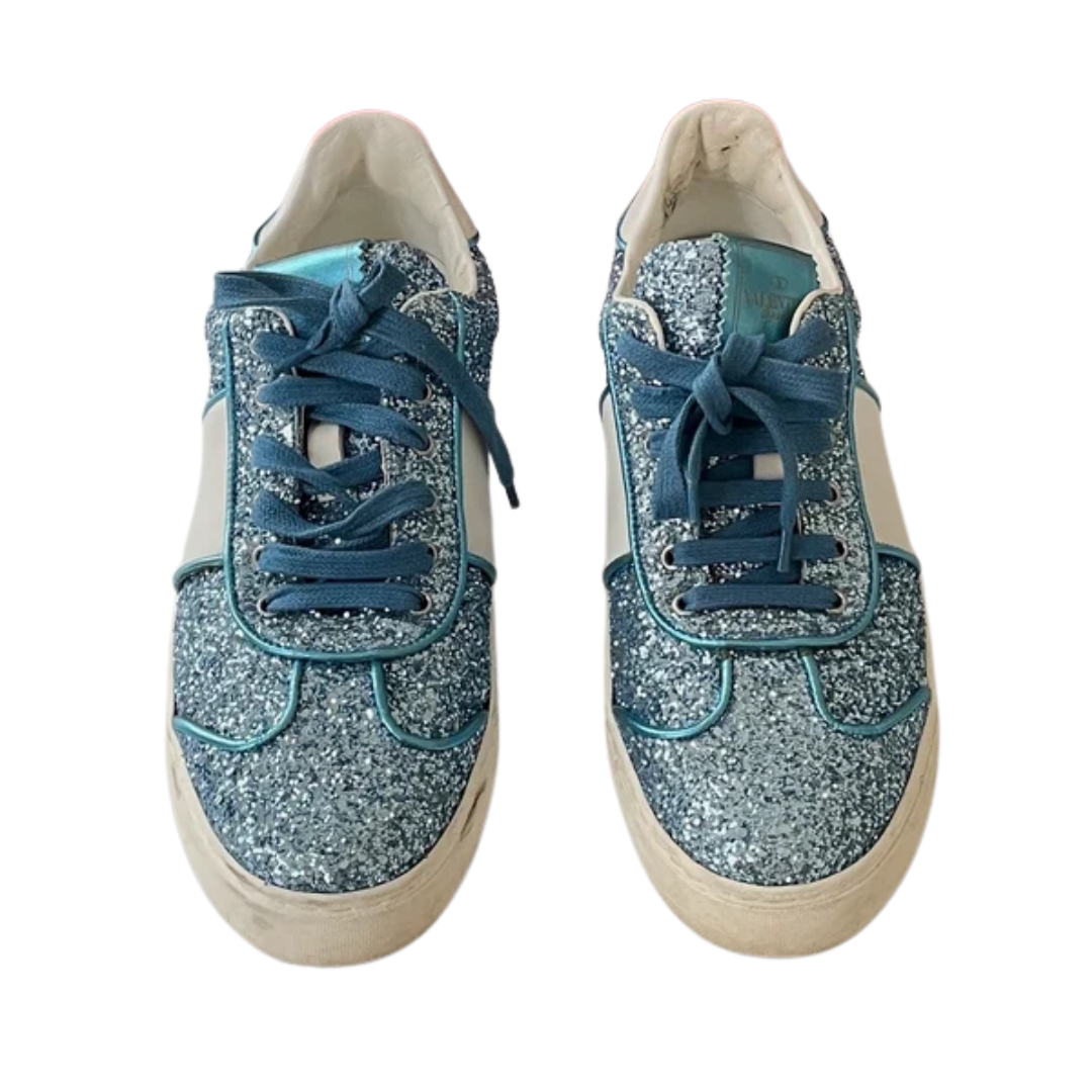 Valentino Garavani Flycrew Sneakers (Blue Glitter) (Womens)