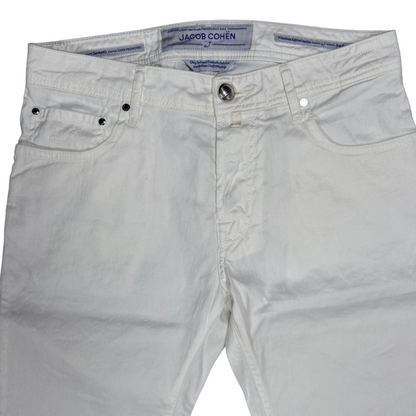 Jacob Cohën 688 Slim Fit Linen Trousers (White) (New)