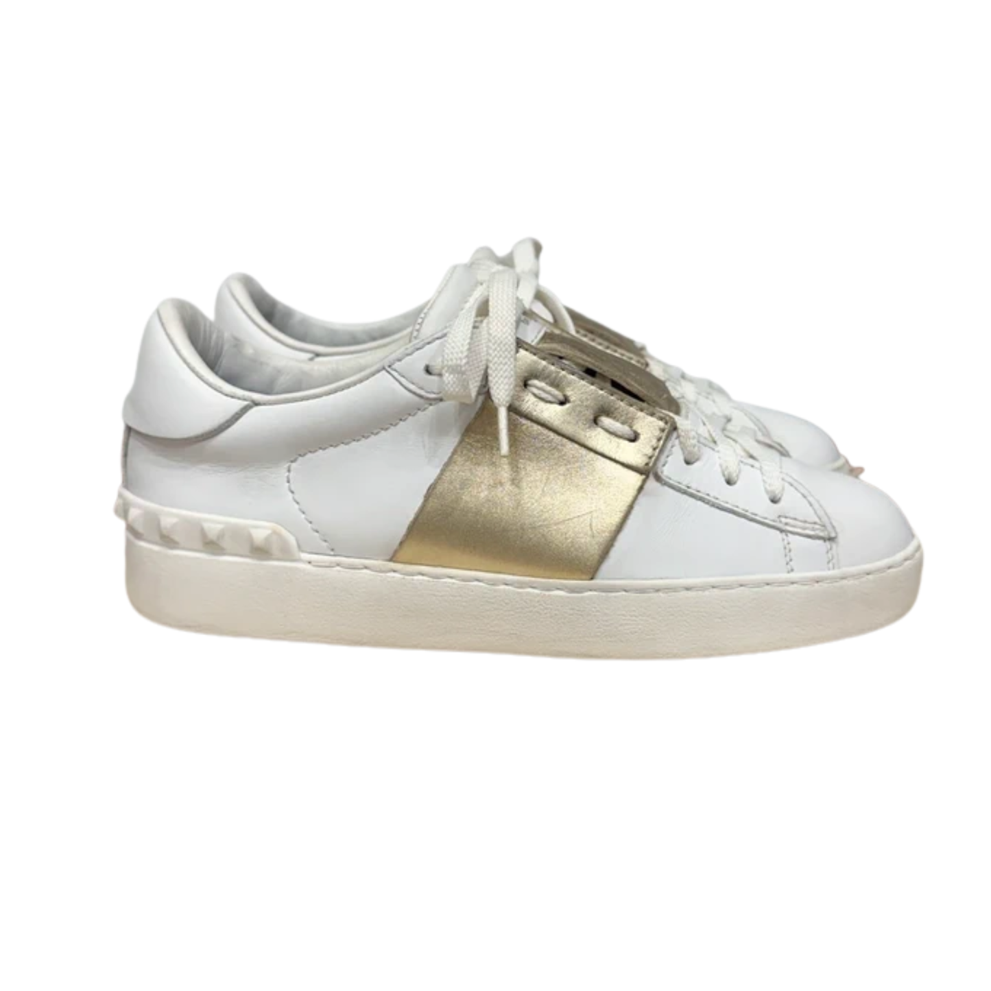 Valentino Garavani Rockstud Open Sneakers (White Gold) (Womens)