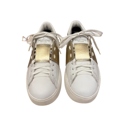 Valentino Garavani Rockstud Open Sneakers (White Gold) (Womens)