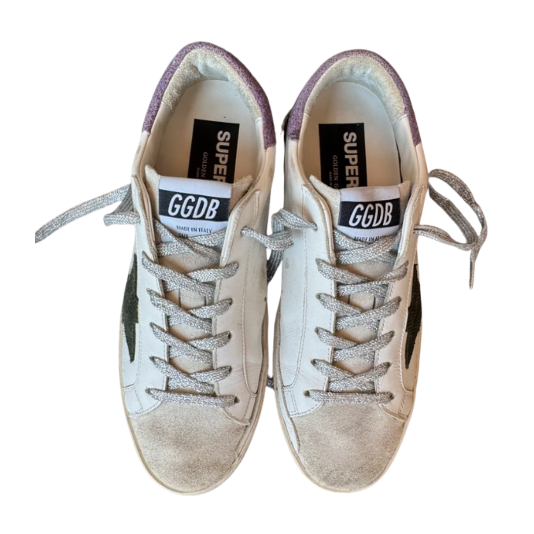 Golden Goose Superstar Sneakers (Purple Heel) (Women's)