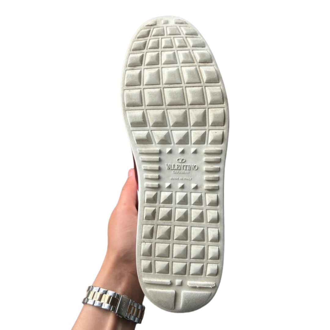 Valentino Rockstud Open Sneakers (White Pink)