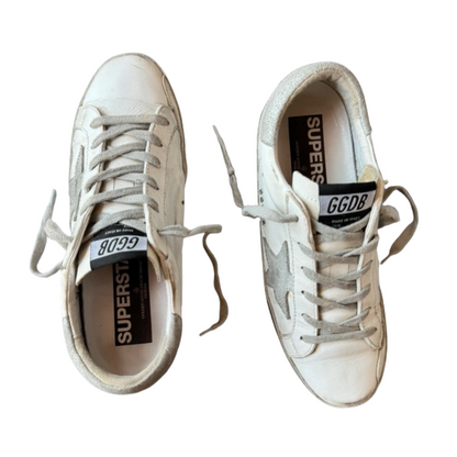 Golden Goose Superstar Sneakers (White &amp; Orange) (New)