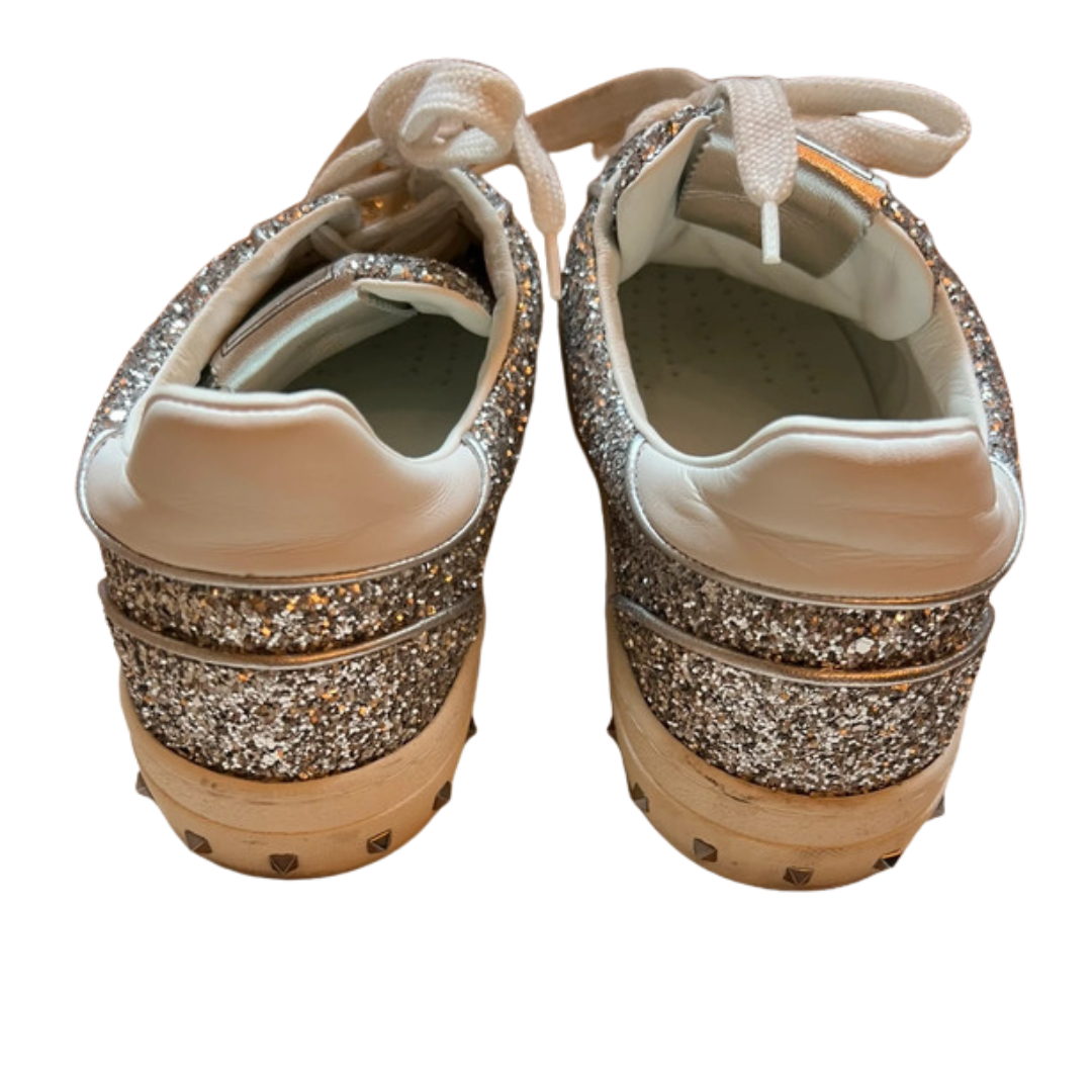Valentino Garavani Flycrew Sneakers (Silver Glitter) (Womens)