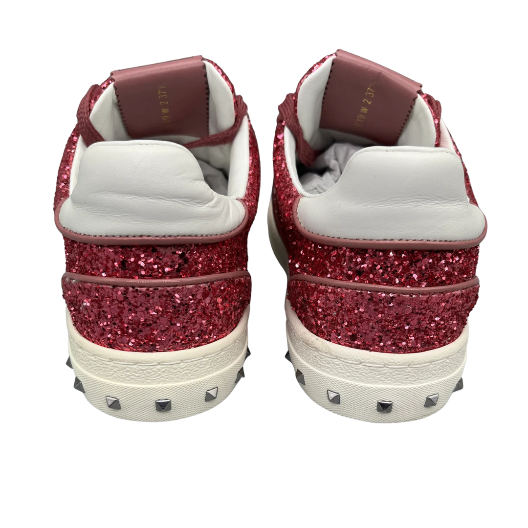 Valentino Garavani Flycrew Sneakers (Pink Glitter) (Womens)