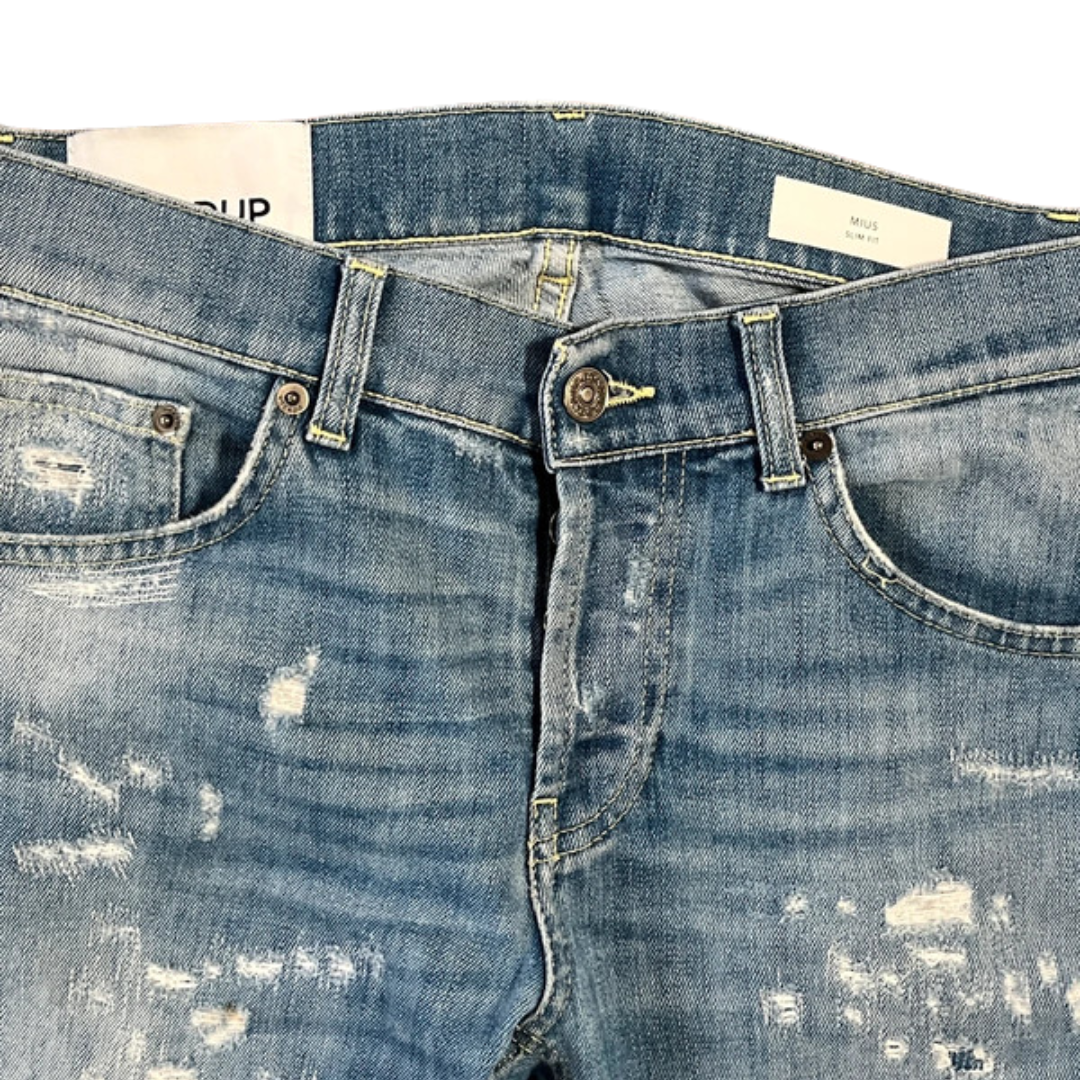 Dondup Mius Distressed Slim Fit Jeans (Blue)