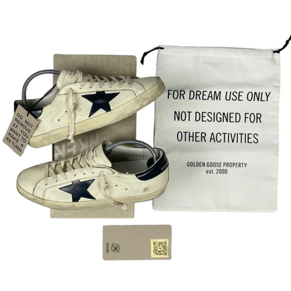 Golden Goose Superstar Distressed Sneakers (Navy Heel) (New)