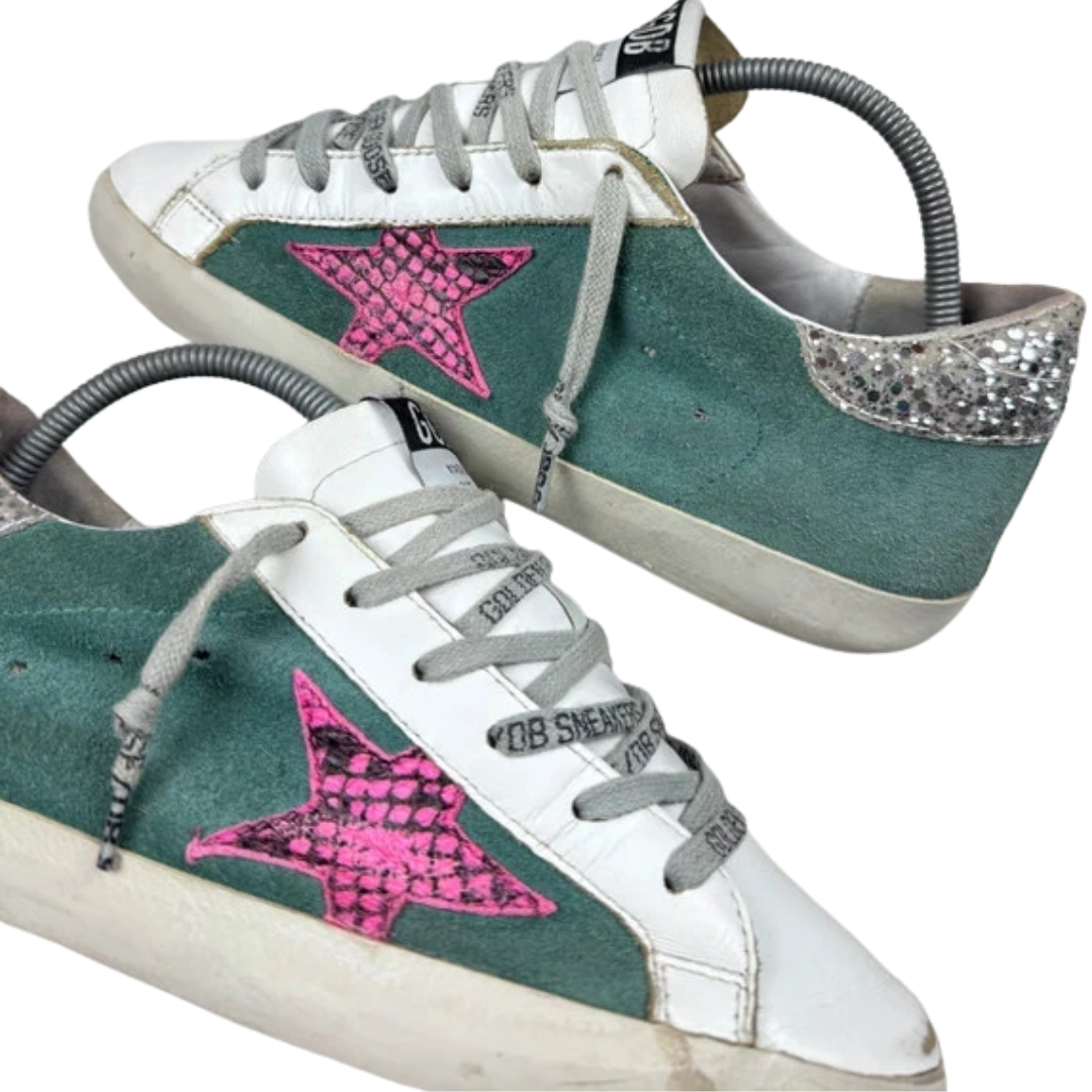 Golden Goose Superstar Sneakers (White Teal) (Women's)
