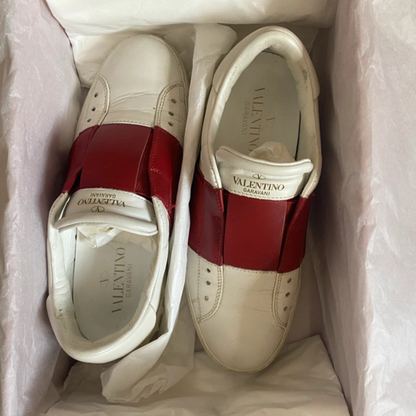 Valentino Garavani Open Laceless Sneakers (White Red) (Womens)